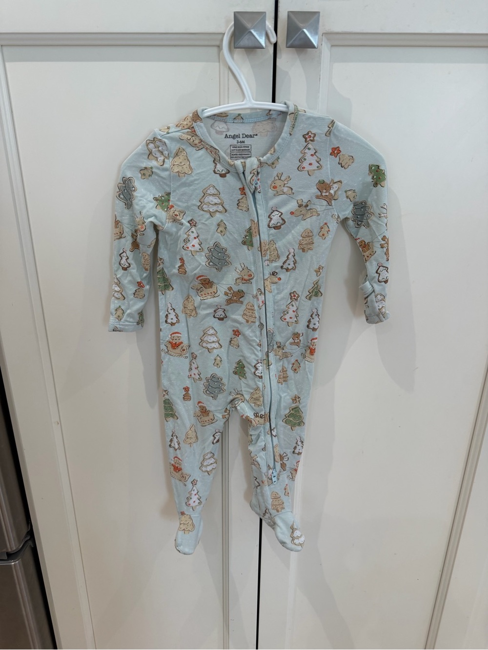 Angel Dear 3-6m Blue Holiday Tree Print One-Piece Footed Pajamas